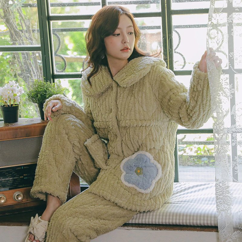 秋冬季三层加厚夹棉月子服法兰绒产后哺乳孕妇睡衣产妇喂奶家居服