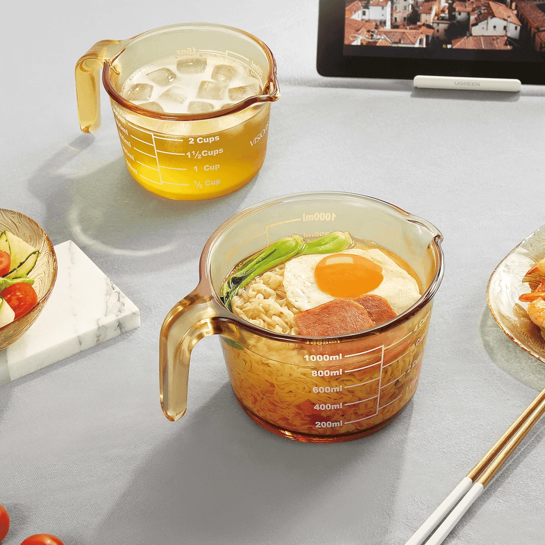 C家餐具琥珀色玻璃量杯沙拉碗透明量杯1L烘焙量杯刻度量杯家用