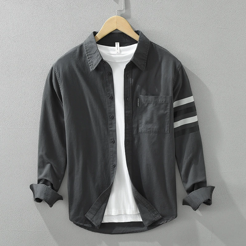 春秋季潮牌纯棉长袖衬衫男装休闲tb衬衣欧美百搭寸衫外套简约上衣