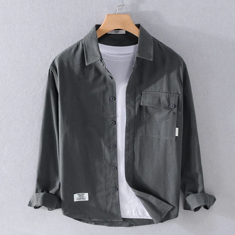 2025新款衬衫男高级感痞帅美式工装纯棉长袖休闲衬衣男士外套潮