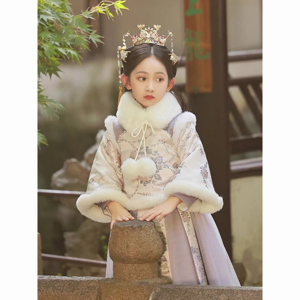 冬季新款儿童汉服2023冬季新款小女孩女童中国古装秋冬加厚唐装拜