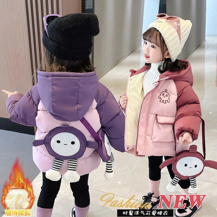 冬季新款女童棉衣外套2023新款洋气加厚中长款棉袄冬季女宝蛋仔棉