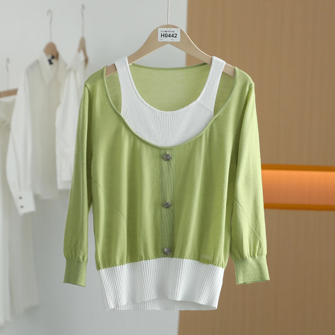 【唐长老自营】货号H0442女装春秋新款假两件针织衫HBL