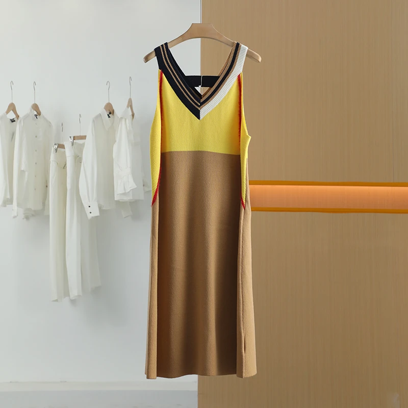 【唐长老自营】货号H2110女装春秋新款拼接撞色连衣裙HBL