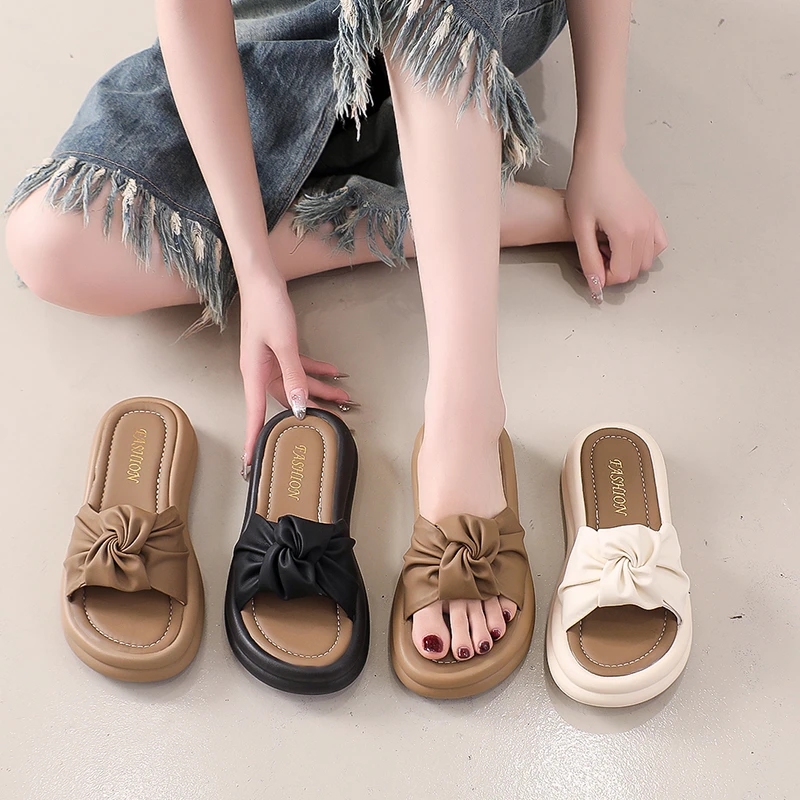 仙女风夏季时尚百搭防滑增高休闲拖鞋高级感一字拖鞋女沙滩软底