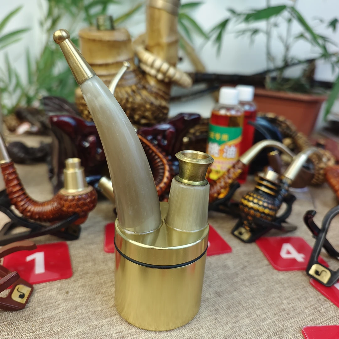 贵州民间水烟斗牛角嘴三用火口