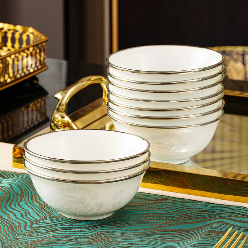 【爱丽丝】4英寸小汤碗景德镇高档轻奢风骨瓷餐具米饭碗小面碗组合