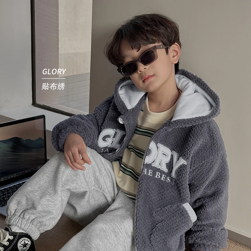 陈大猪LUSON男童毛绒连帽外套秋冬装保暖洋气时髦上衣-MLD329258