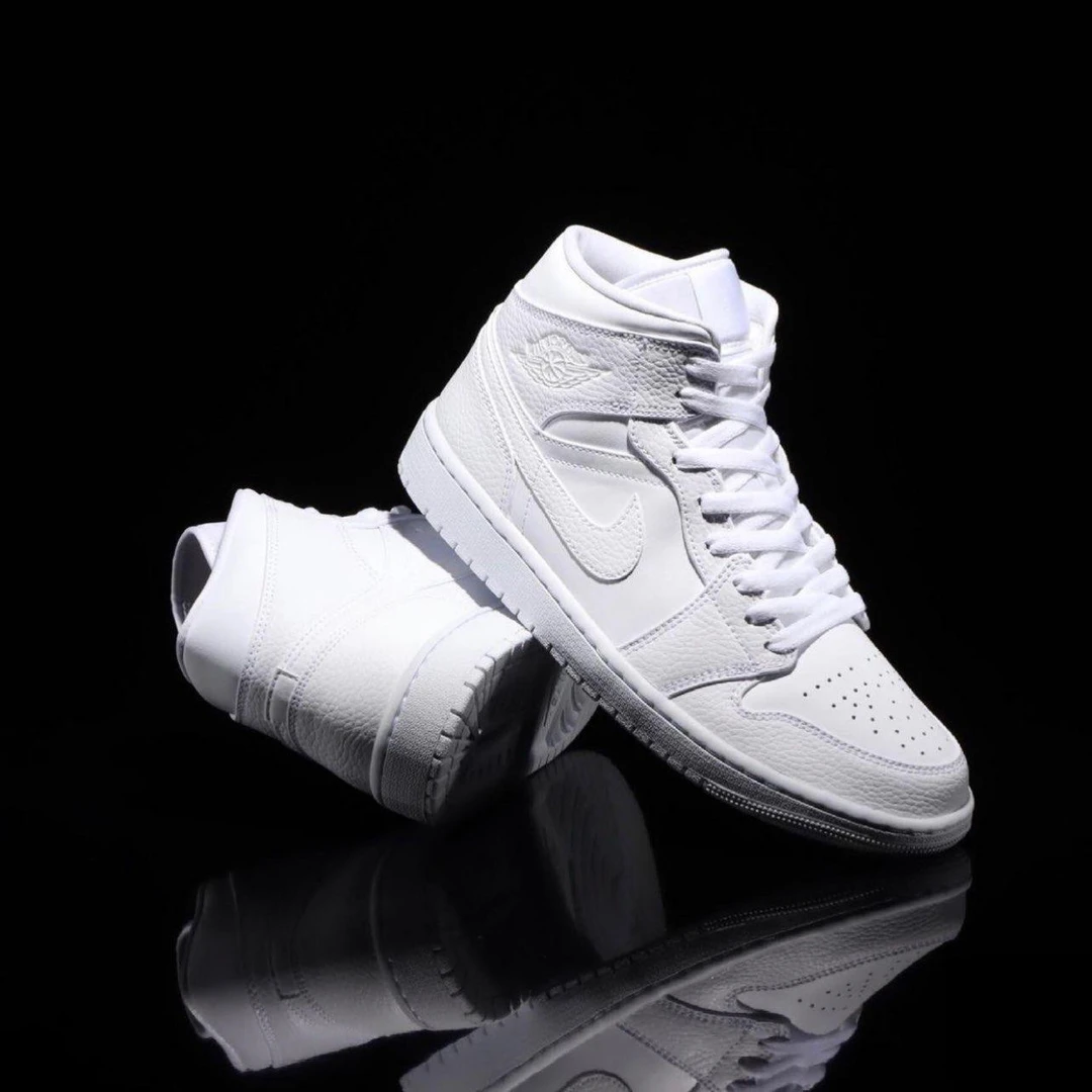 AIR JORDAN 1 AJ1 男子中帮全白经典纯白运动休闲板鞋 554724-130