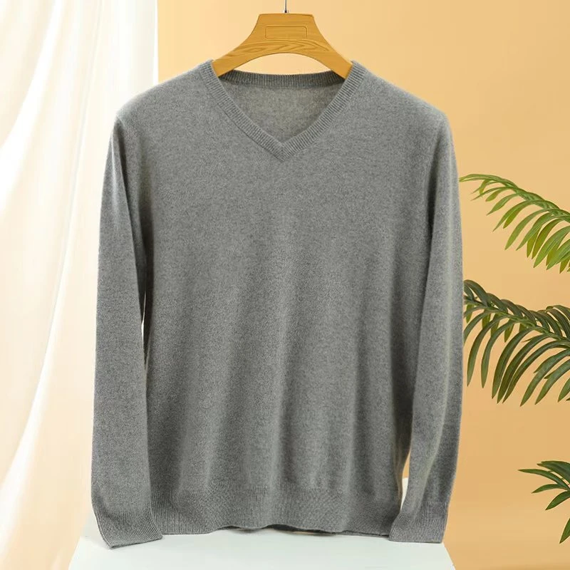 24款男士小山羊绒V领针织衫100%山羊绒套头毛衣