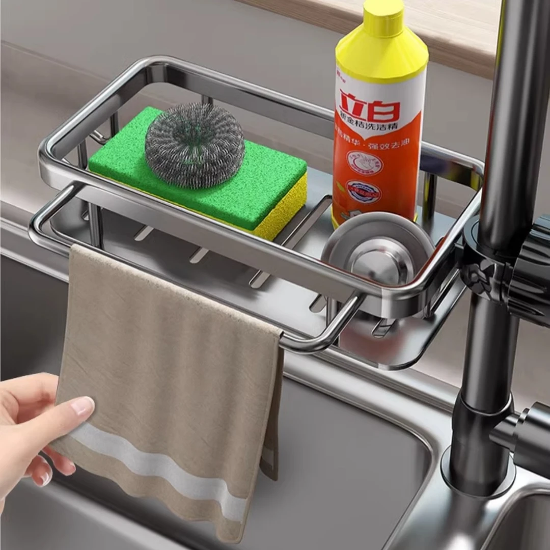 厨房水龙头置物架家用水槽架洗碗洗菜池钢丝球抹布收纳海绵沥水架