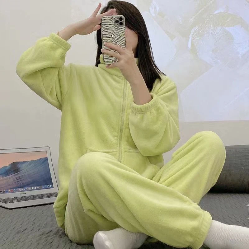 bo新款秋冬季睡衣女士休闲保暖加绒长袖跑步家居套装