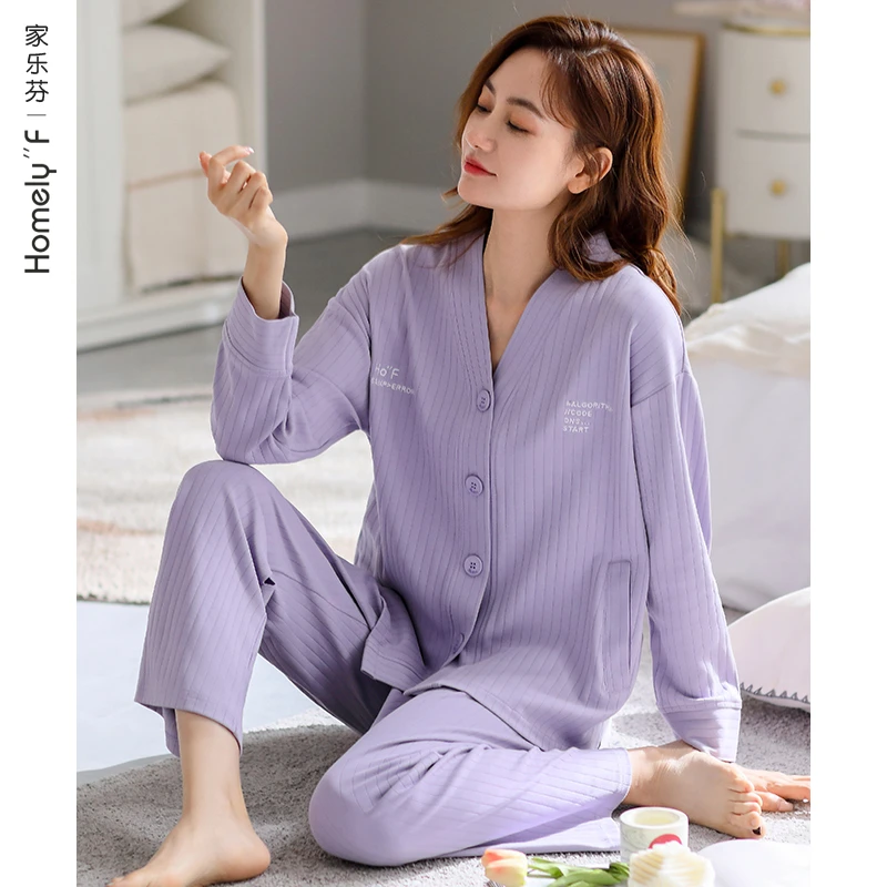 家乐芬睡衣女士春秋季女款秋款纯棉长袖家居服夏款薄款加大码套装