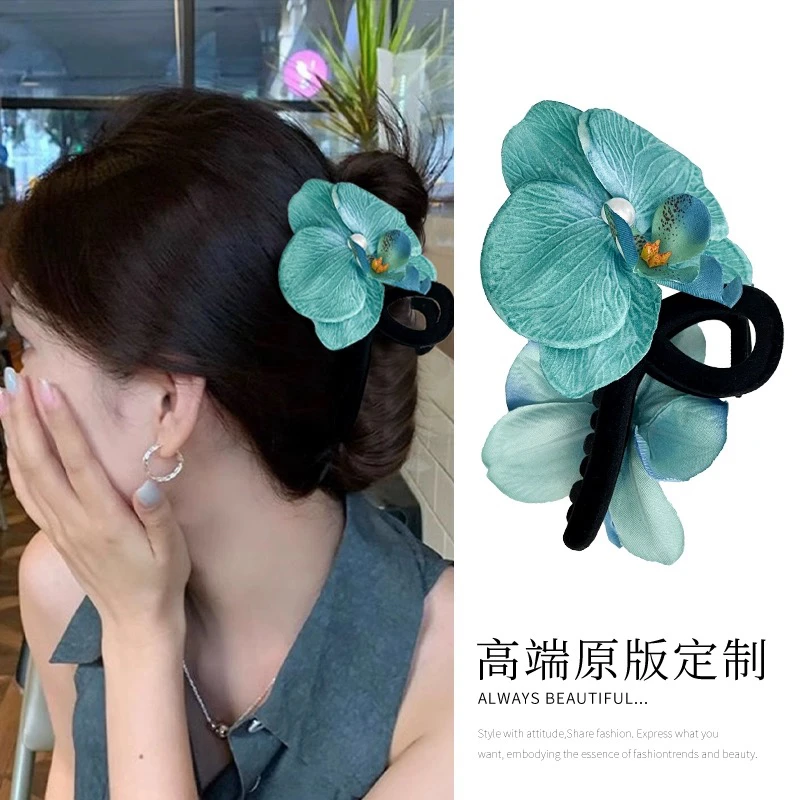 超仙蝴蝶兰仿真花立体发卡法式温柔复古发夹抓夹气质高级感头饰