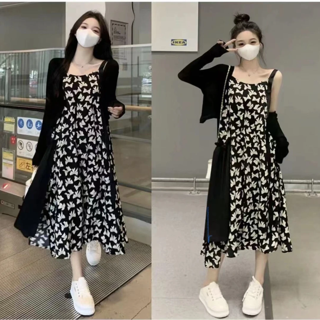 缎面气质织带蝴蝶裙夏季复古显瘦减龄女款设计感时尚网红连衣长裙