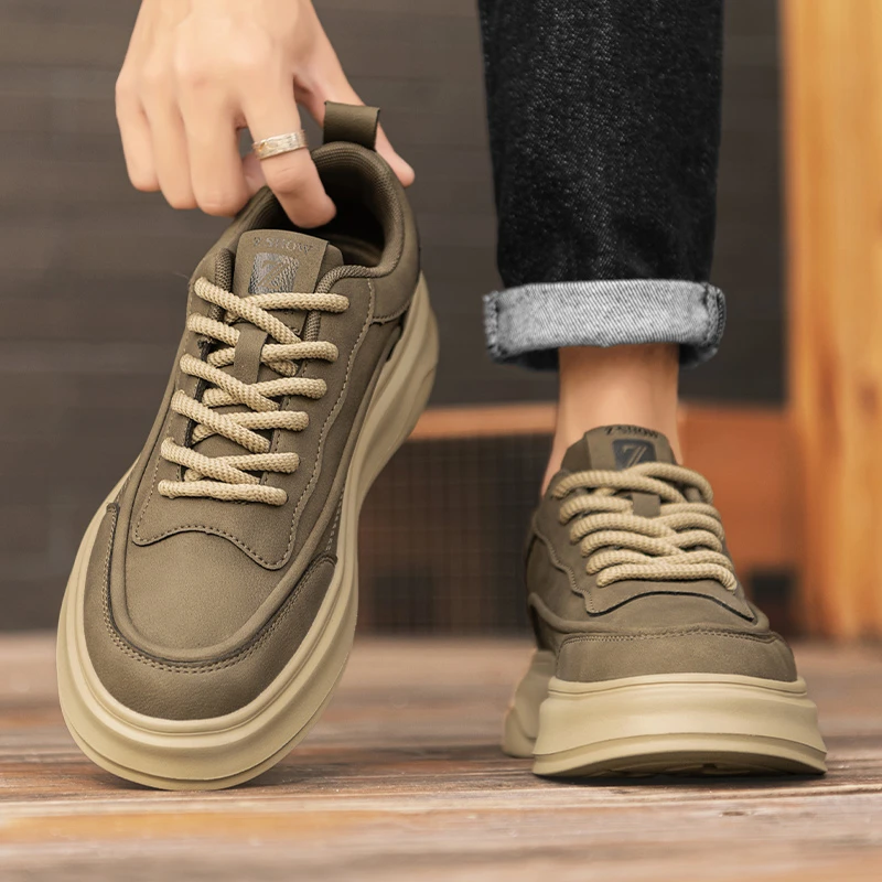 男鞋2024新款冬季潮流运动男士皮鞋休闲板鞋百搭厚底运动工作潮鞋