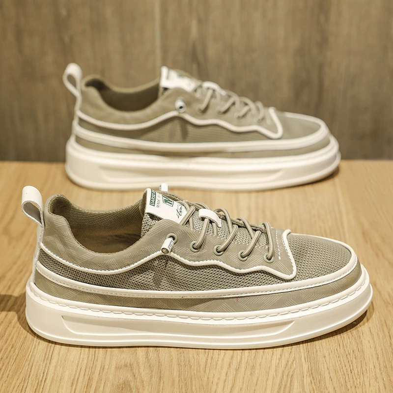 帆布鞋男夏季透气2025新款男士一脚蹬网面布鞋厚底运动休闲板鞋男