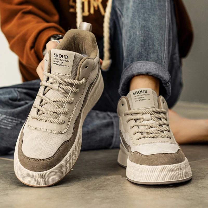 男鞋2025新款冬季百搭厚底男士中帮休闲板鞋时尚运动鞋子男款潮鞋