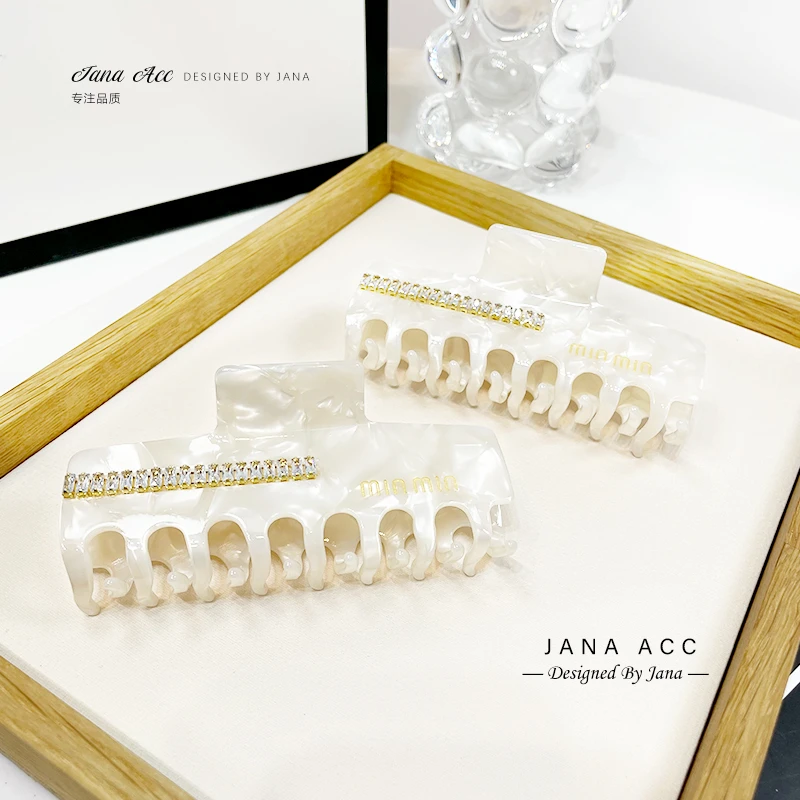 精致质感醋酸长方字母抓夹轻奢满钻一字发夹高级简约后脑勺发饰