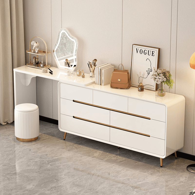 斗柜梳妆台一体小户型简约现代卧室储物妆台柜白色轻奢烤漆大容量