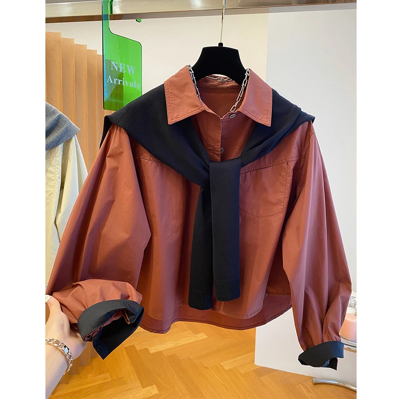 漂亮春秋新款设计感披肩慵懒风两件套长袖衬衫上衣女高级感港风潮