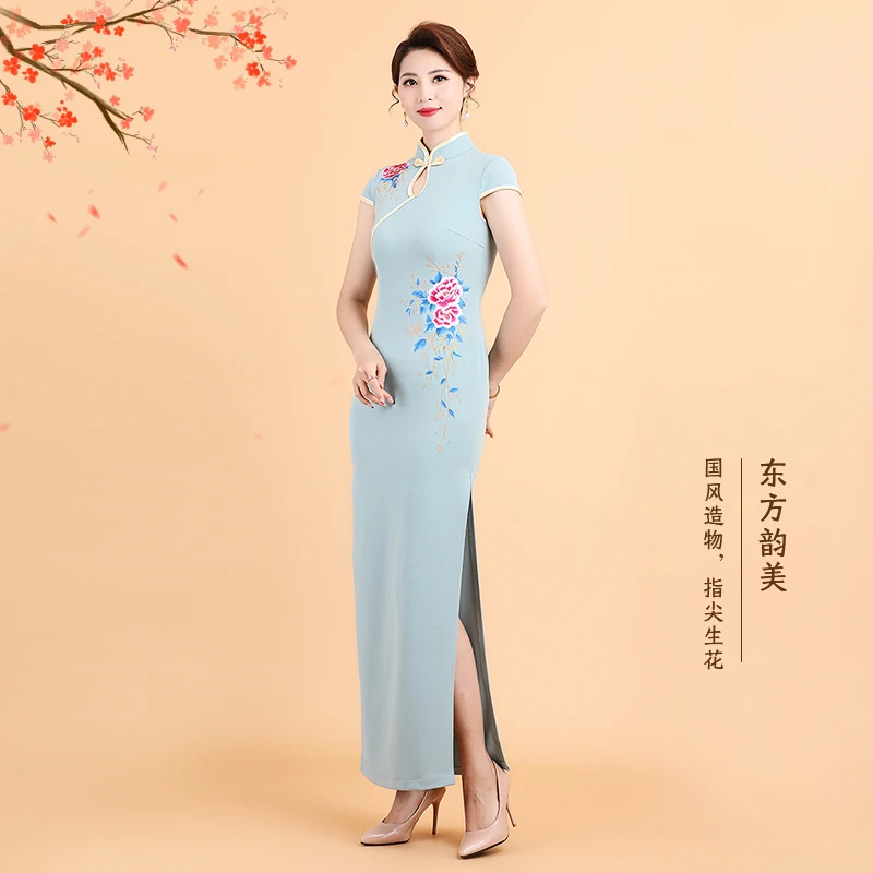 中国风立领旗袍大码优雅气质夏季复古修身日常走秀L5322国风旗袍