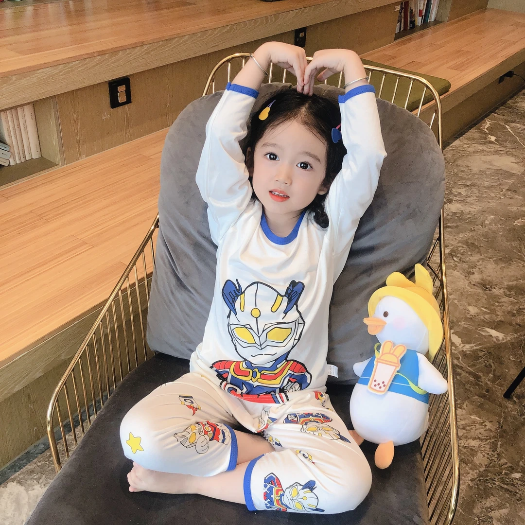 儿童款睡衣夏季薄款女童春秋季空调服竹纤维宝宝家居服套装奥特曼
