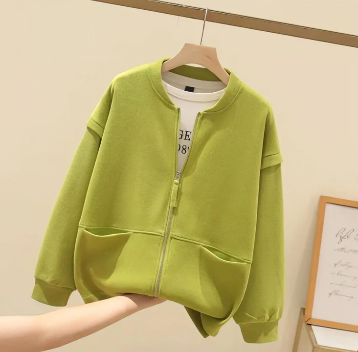 200斤大码女装拉链上衣女外套2024春款百搭休闲短款夹克衫棒球服