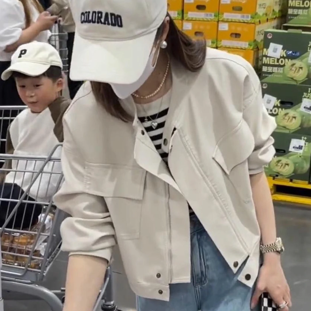 现货 新款 秋季新款小皮衣外套女宽松显瘦机车服时尚短款夹克