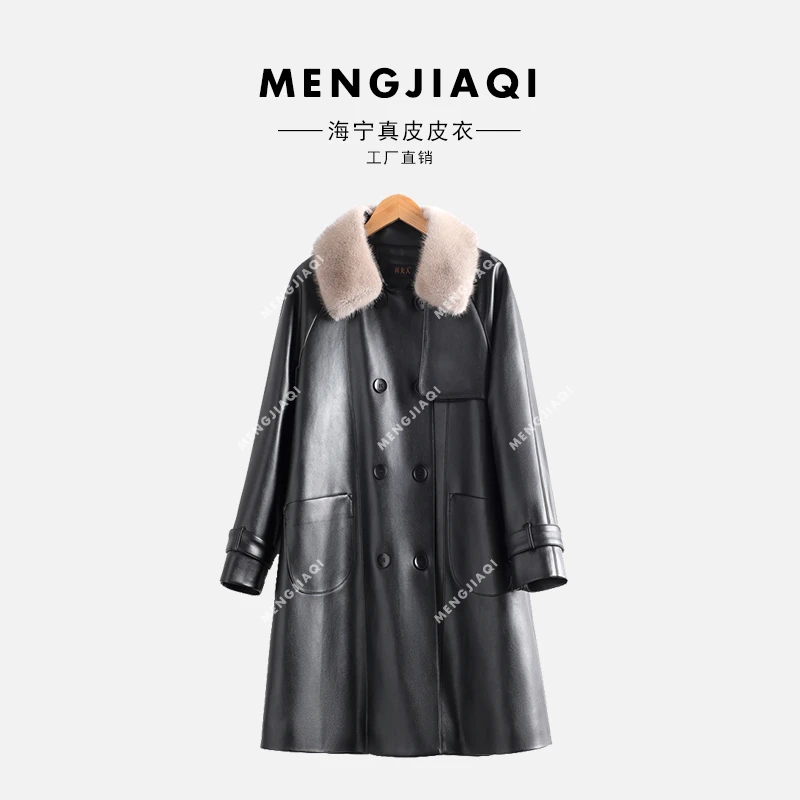 海宁纯皮皮羽绒风衣女中长款白鸭绒 LFR-268#