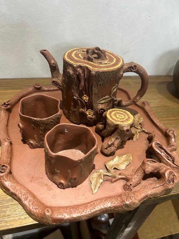 宜兴老紫砂壶原矿全手工老茶壶名家毕业收藏套壶400毫升树桩套壶