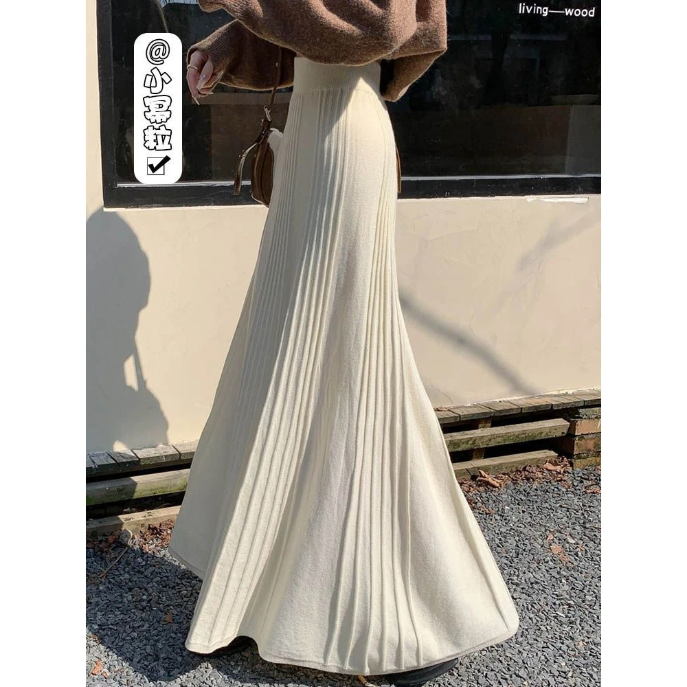 秋冬天配毛衣半身长裙到脚踝高腰显瘦a字伞裙女慵懒风针织百褶裙