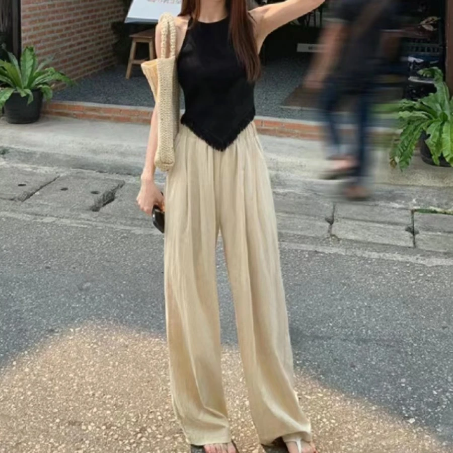 初恋清纯奶甜穿搭韩系休闲百搭辣妹吊带上衣女收腰宽松显瘦阔腿裤