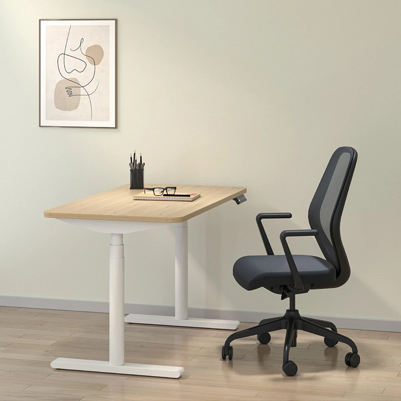 双电机电动升降桌升降办公桌学生升降学习桌实木颗粒板橡木色