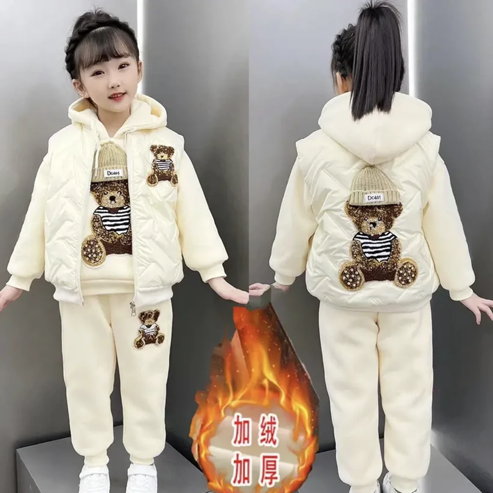 巴拉巴拉恩女童三件套装加绒深秋冬装2024新款儿童时髦加厚冬季大