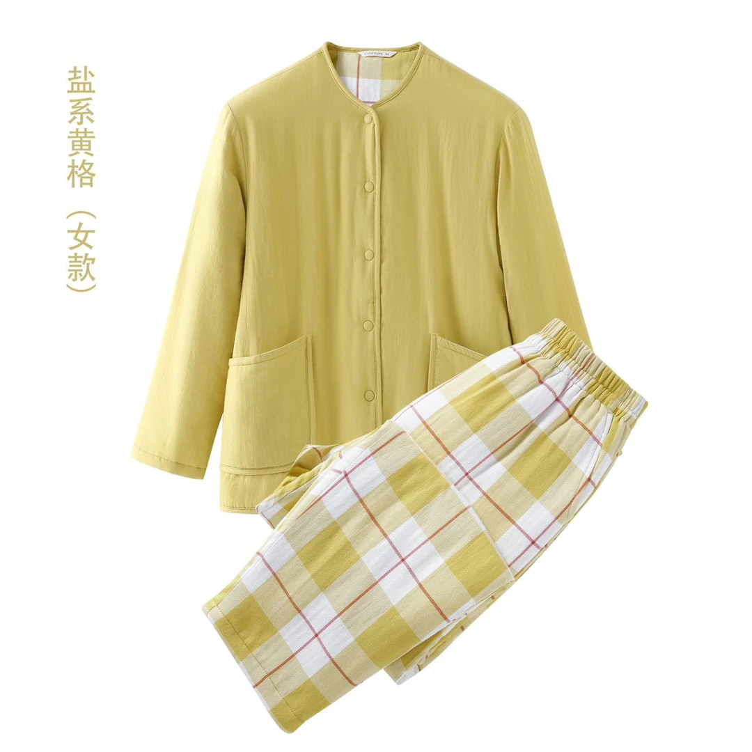 盐系格加厚棉服秋冬家居服套装