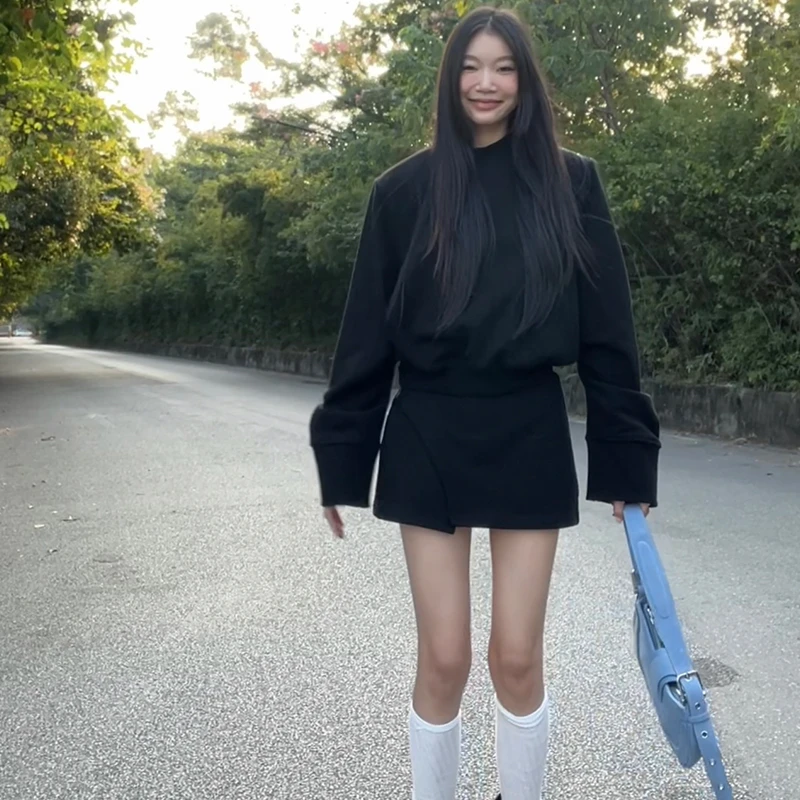 早秋穿搭一整套卫衣A字半身裙两件套2025爆款小个子穿搭套装H295