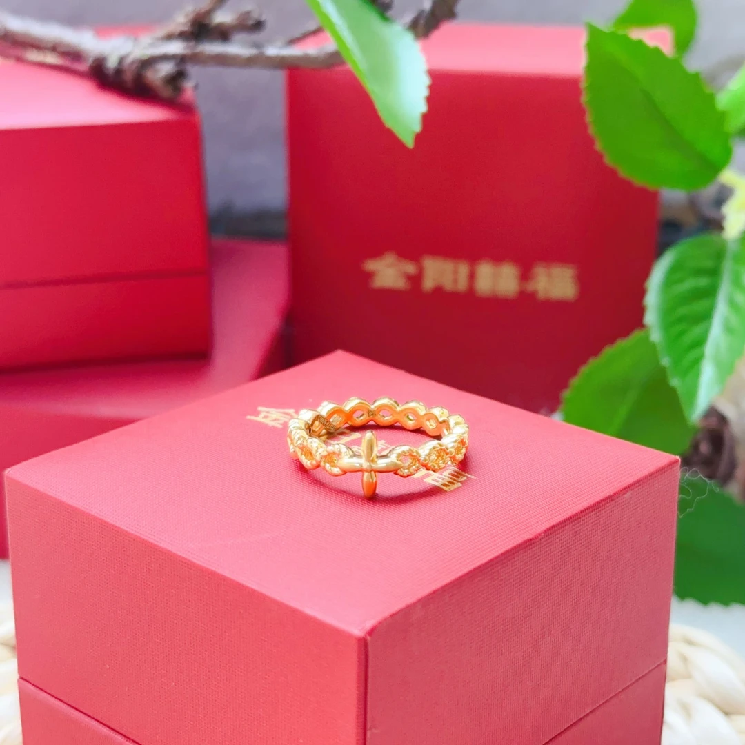 足金999十字花戒指5D工艺固口戒指JZ1