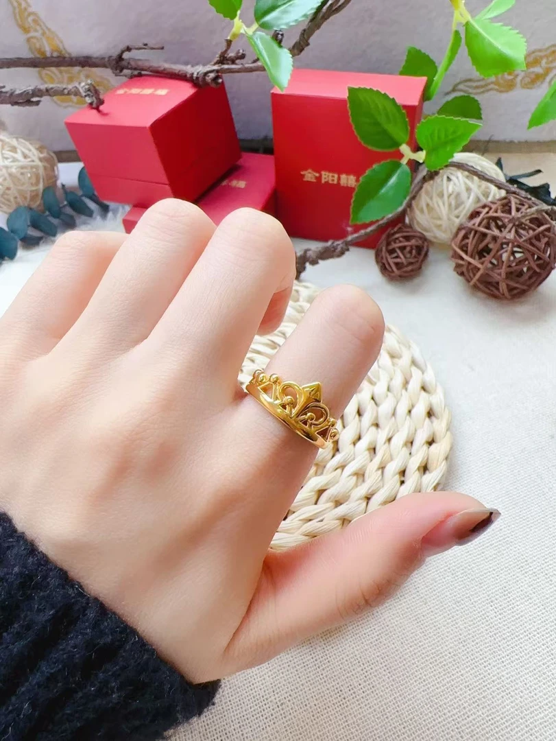足金999皇冠戒指5D工艺黄金固口戒指JZ5