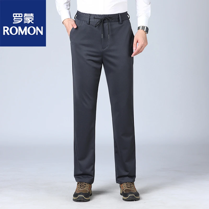 Romon/罗蒙2022秋季新款中年男士松紧腰四面弹休闲裤春秋款长款