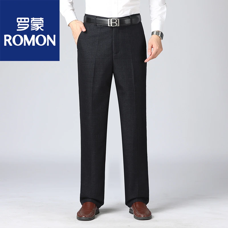 Romon/罗蒙2022秋季新桑蚕丝百搭商务休闲裤男士西裤爸爸装中老年