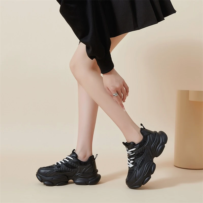 C1696意尔康新款正品纯黑鞋子秋季老爹鞋厚底百搭时尚女鞋