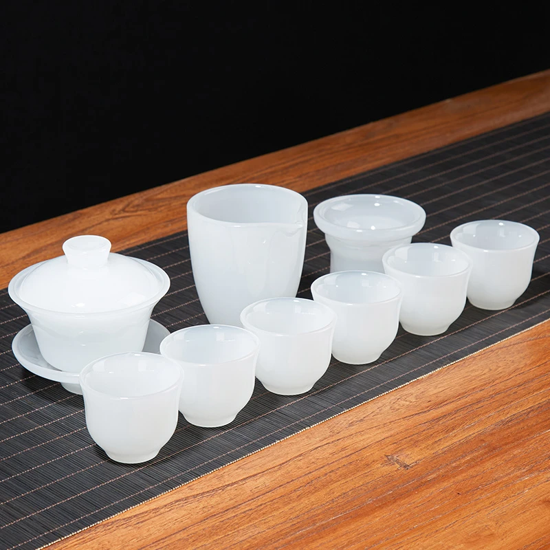 琉璃茶具套装简约创意家用办公室功夫盖碗茶杯带过滤整套泡茶神器