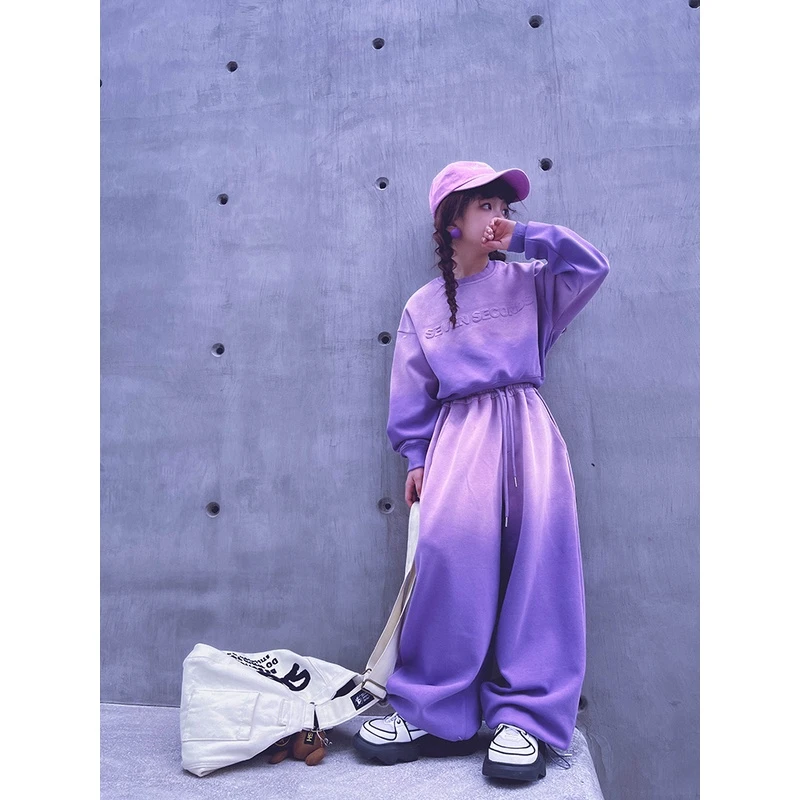 冷大娘定制 中大童春夏时尚晕染套装街舞演出服运动裤高腰T恤亲子