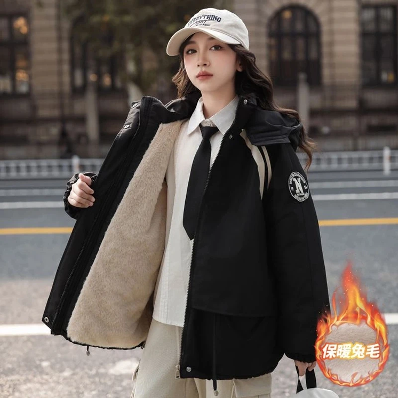 女童加绒加厚棉衣冬季2025爆款8-15岁中大童青少年学生派克服棉袄