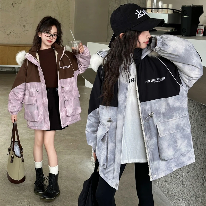 女童派克服中长款收腰加绒加厚女孩棉衣6-12岁15岁中大童冬季外套