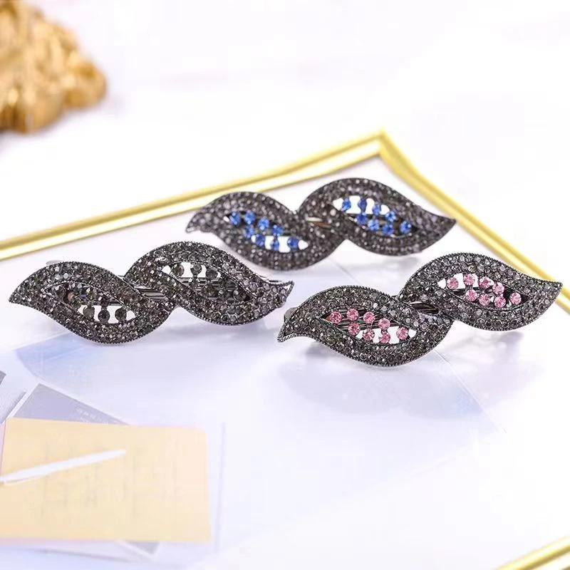 锌合金合成锆石发饰 简约百搭复古小号弹簧夹顶夹侧边马尾盘发饰