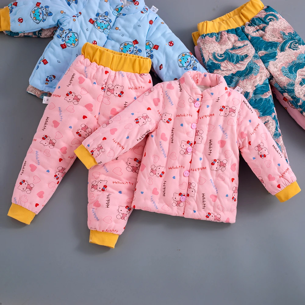 中大童纯棉花手工棉衣套装男女宝宝秋冬加厚款棉袄婴儿童棉裤内胆