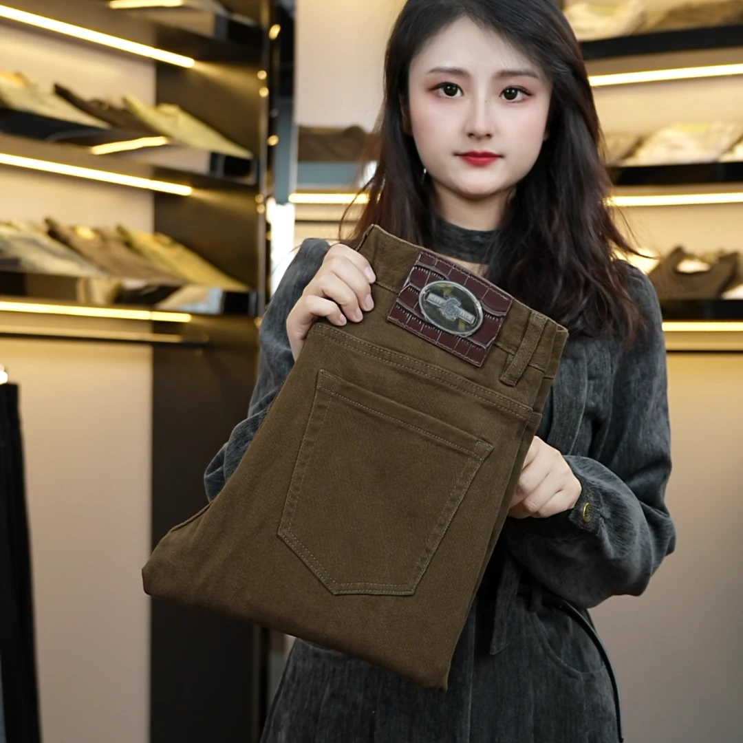 2024秋冬藤蔓褐色男士时尚欧货男士修身小直筒牛仔裤