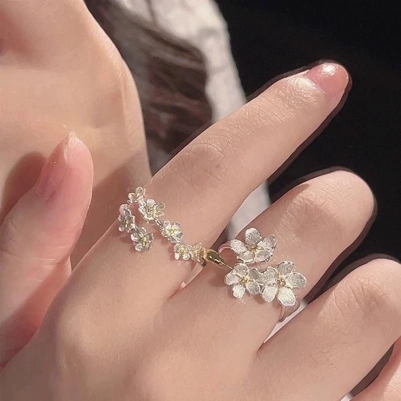 繁花似锦山茶花闺蜜对戒小众感简约气质开口调节优品